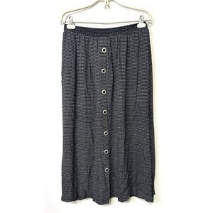 Vintage Peter Popovitch Midi Skirt Large Black White Plaid Button‎ Cottagecore
